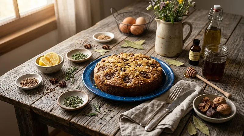 Lemon Millet Fig Cake with Walnuts and Candied Ginger